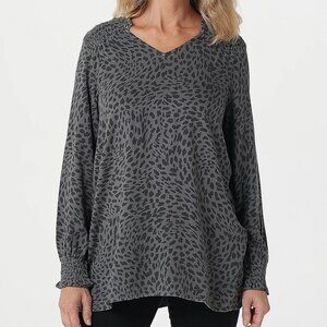 Side Stitch Smocked Yoke Printed Tunic Top. 14925